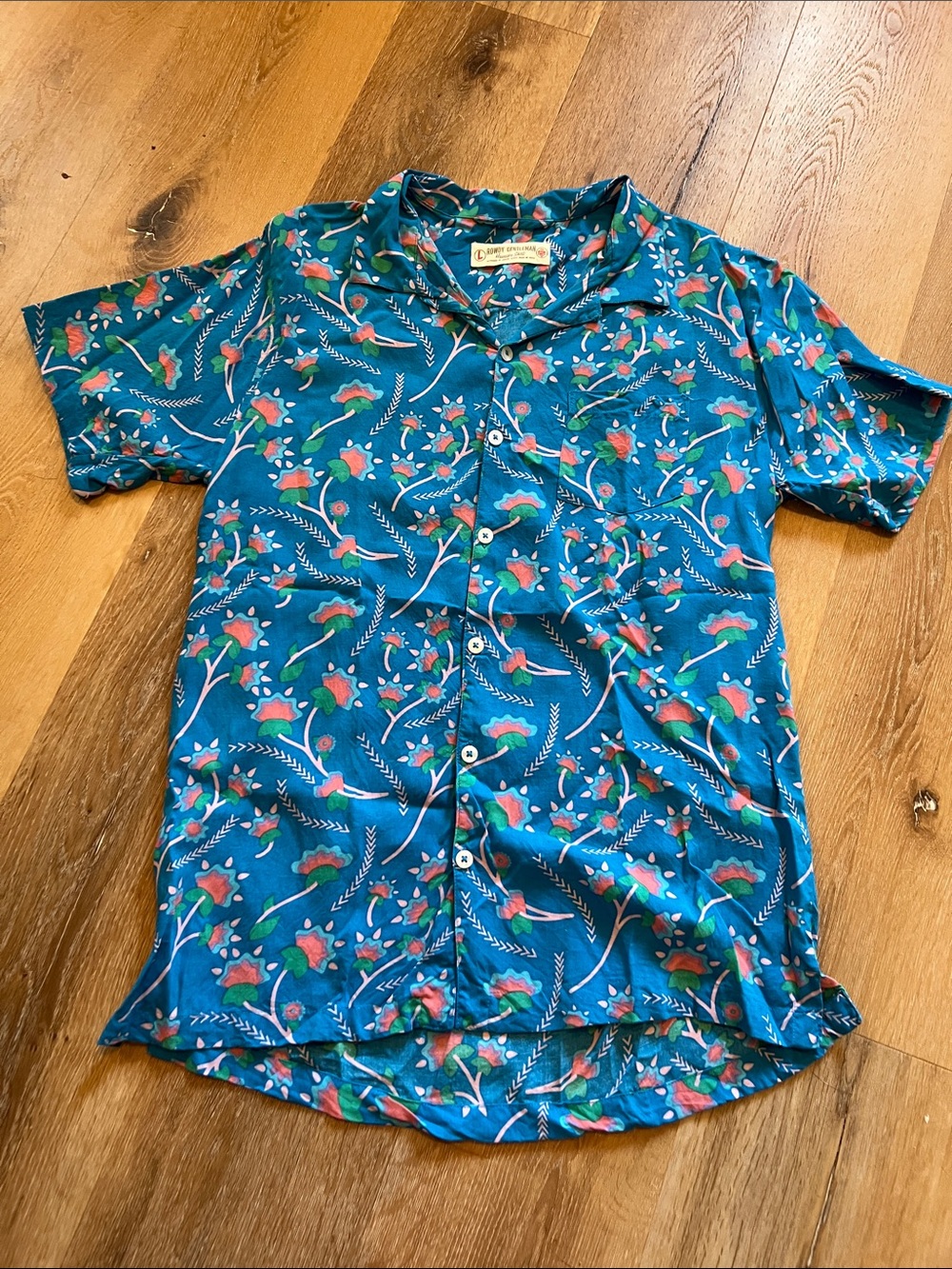 Rowdy Gentleman Blue Floral Short-Sleeve Button-Up Shirt Large